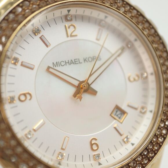Michael Kors 42mm Watch Gold Tone MOP Dial Jewel Bezel MK5258 Stainless Steel - Picture 7 of 15